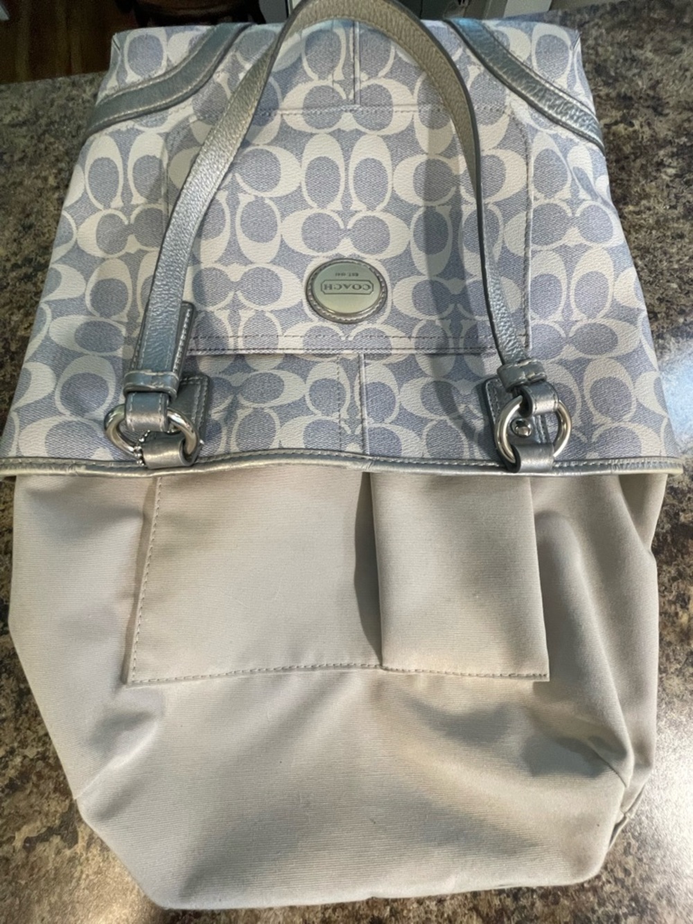 Coach light blue gray Signature Tote with Metallic Trim - Picture 9 of 16